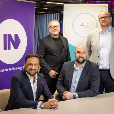 Pictured left to right is Mo Isap, founder and CEO of IN4 Group; Andy Beaden, co-founder and Chairman of IN4 Group; and the founders of GMP Recruitment James Cronin and Mike Pincott