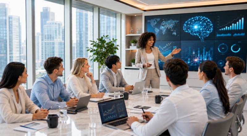 Business leaders participating in AI training session