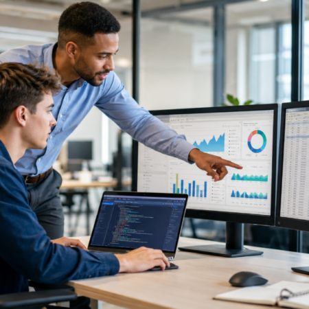 Data analyst apprentice receiving workplace training