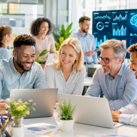 Employees using AI training to improve business profitability
