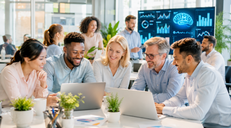Employees using AI training to improve business profitability