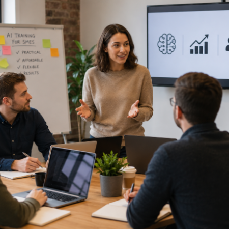 Small UK business team practical AI training for SMEs
