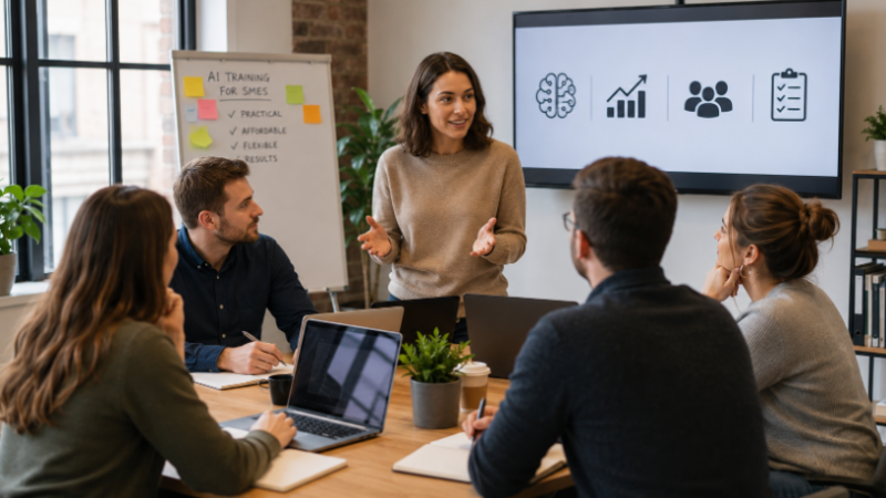 Small UK business team practical AI training for SMEs