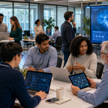 UK business team taking AI skills gap training