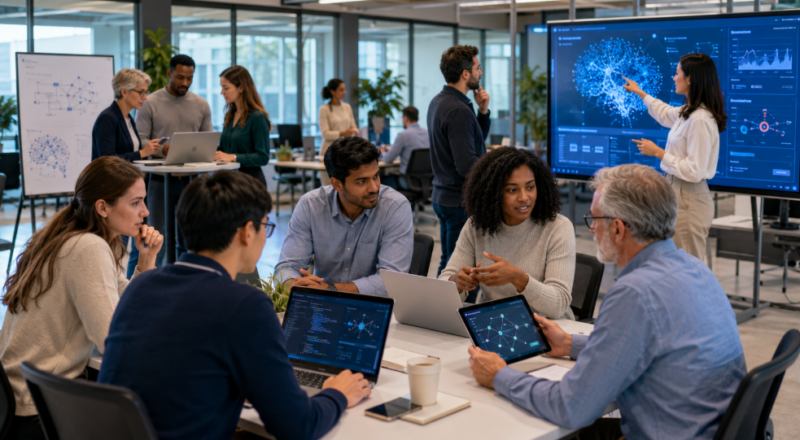 UK business team taking AI skills gap training